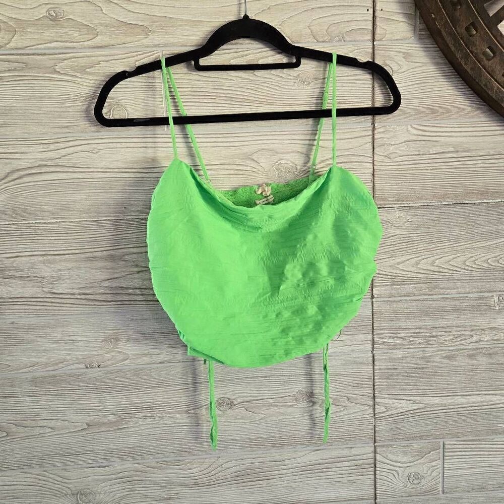 Urban Outfitters Lime Green Crop Top Womens SZ L Adjustable Silky Y2K